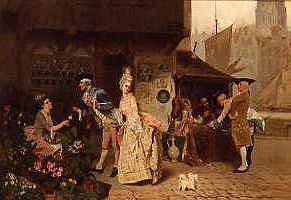 Photo of "ELEGANT FIGURES BY A FLOWER STALL, 1875" by HUGO SALMSON