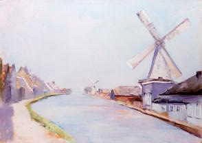 Photo of "A RIERSIDE VILLAGE WITH WINDMILLS, 1913" by LESSER URY