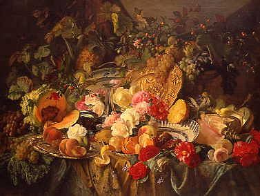 Photo of "STILL LIFE OF ROSES & FRUIT, 1855" by THEUDE. GRONLAND