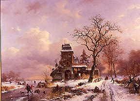 Photo of "A WINTER LANDSCAPE WITH FIGURES" by FREDERICK MARIANUS KRUSEMAN