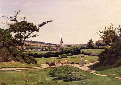 Photo of "SAINTE PRIVE - ON THE OUTSKIRTS OF THE VILLAGE, 1886" by HENRI JOSEPH HARPIGNIES