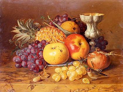 Photo of "STILL LIFE OF FRUIT & A SILVER GOBLET, 1844" by THEUDE. GRONLAND