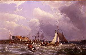 Photo of "THE ENTRANCE TO A BUSY HARBOUR, 1869" by HERMANUS JNR. KOEKKOEK