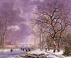 Photo of "SKATERS ON A FROZEN RIVER IN AN EXTENSIVE WINTER LANDSCAPE, 1829" by GERRIT HENDRIK GOBELL