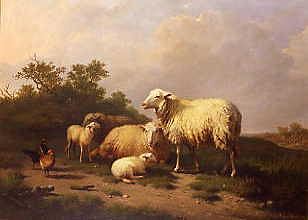 Photo of "SHEEP AND LAMBS IN AN EXTENSIVE LANDSCAPE, 1872" by EUGENE VERBOECKHOVN