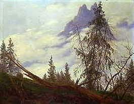 Photo of "A MOUNTAIN PEAK WITH DRIFTING CLOUDS, C.1835." by CASPAR DAVID FRIEDRICH