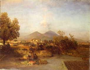 Photo of "PEASANTS AT A WELL, MOUNT ETNA BEYOND, 1887, SICILY, ITALY" by OSWALD ACHENBACH
