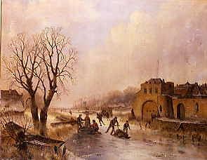Photo of "SKATERS ON A FROZEN RIVER, 1834" by ANTHONIE BRAAKMAN