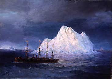 Photo of "A STEAMBOAT SAILING BY AN ICEBERG" by IVAN KONSTANTINOVICH AIVAZOVSKY