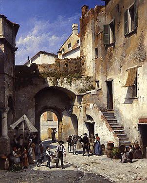 Photo of "A BUSY MEDITERRANEAN STREET SCENE" by JACQUES FRANCOIS CARABAIN