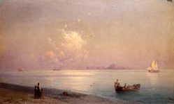 Photo of "FIGURES ON BEACH AWAITING A ROWING BOAT,CAPRI IN DISTANCE" by IVAN KONSTANTINOVICH AIVAZOVSKY