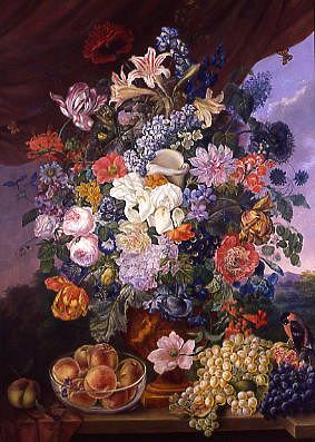Photo of "FRUIT AND FLOWERS ON ALEDGE IN A LANDSCAPE." by FRANZ XAVIER PETTER