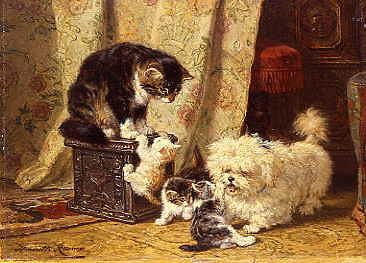 Photo of "TERRIER PLAYING WITH KITTENS" by HENRIETTE RONNER- KNIP