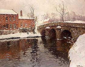 Photo of "FACTORY BUILDINGS BY BRIDGE IN WINTER" by FRITS THAULOW