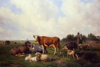 Photo of "ANIMALS GRAZING IN A MEADOW, 1860" by HENDRIKUS VAN DE SANDE BAKHUYZEN