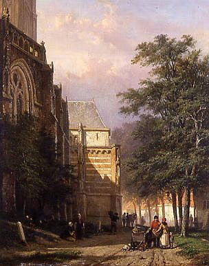 Photo of "FIGURES IN A STREET BY A CATHEDRAL, 1860" by CORNELIS SPRINGER