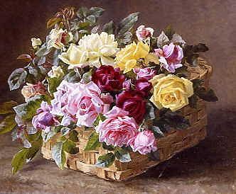 Photo of "A STILL LIFE OF ROSES IN A BASKET, 1894" by ANTHONORE ANTHONIE ELEON CHRISTENSEN