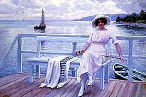 Photo of "A YOUNG LADY SITTING ON A JETTY" by PAUL GUSTAV FISCHER