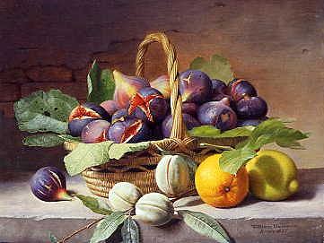 Photo of "A STILL LIFE OF FIGS, WALNUTS, AN ORANGE & A LEMON, 1855" by WILLIAM HAMMER