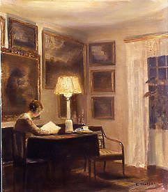 Photo of "WOMAN READING BY LAMPLIGHT" by CARL HOLSOE