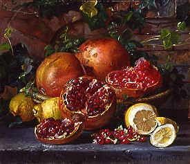 Photo of "A STILL LIFE OF POMEGRANATES AND LEMONS, 1888" by MAGNUS OTTO SOPHUS PETERSEN