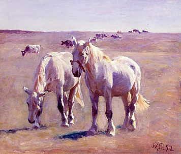 Photo of "HORSES AND CATTLE IN SUMMER PASTURES, 1892" by MICHAEL THERKILDSEN