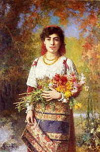 Photo of "AN ITALIAN GIRL WITH A BUNCH OF FLOWERS" by ALEXEI HARLAMOFF