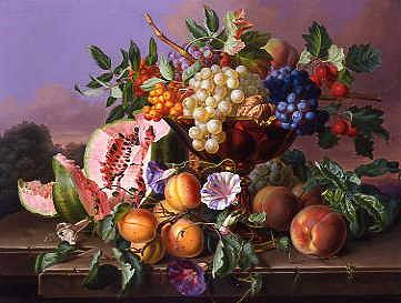 Photo of "A STILL LIFE OF GRAPES, WATER MELON PLUMS AND PEACHES" by ANTON HARTINGER