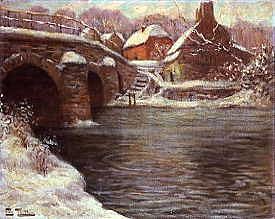 Photo of "BRIDGE AND COTTAGES UNDER SNOW" by FRITS THAULOW