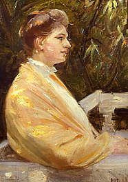 Photo of "A PORTRAIT OF A LADY WEARING A YELLOW SHAWL" by MICHAEL ANCHER