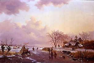 Photo of "FIGURES ON A FROZEN RIVER IN A SNOW-COVERED LANDSCAPE" by FREDERIK MARIANUS KRUSEMAN