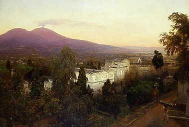 Photo of "A NEOPOLITAN CEMETERY WITH VESUVIUS BEYOND (ITALY)" by OSWALD ACHENBACH