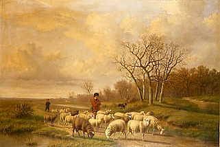 Photo of "A SHEPHERD WITH HIS FLOCK" by ALFRED JACQUES VERWEE