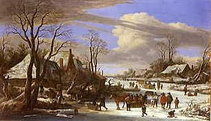 Photo of "WINTER LANDSCAPE WITH COTTAGES BY A FROZEN RIVER" by PIETER DE MOLIJN