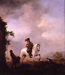 Photo of "FALCONER ON GREY HORSE IN A LANDSCAPE" by  WOUVERMANS