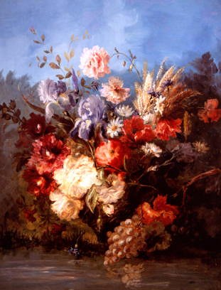 Photo of "A STILL LIFE OF POPPIES AND IRISES" by ETIENNE LEON TREBUTIEN
