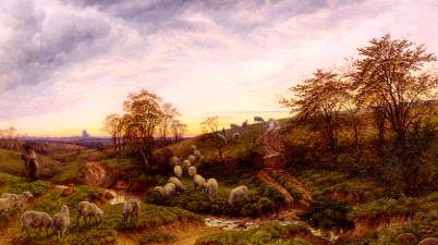Photo of "A RURAL LANDSCAPE NEAR BOULOGNE, SUNSET" by HENRY WILLIAM BANKS DAVIS