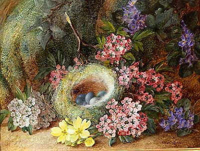 Photo of "A BIRD'S NEST WITH BLOSSOM AND PRIMROSES" by VINCENT CLARE
