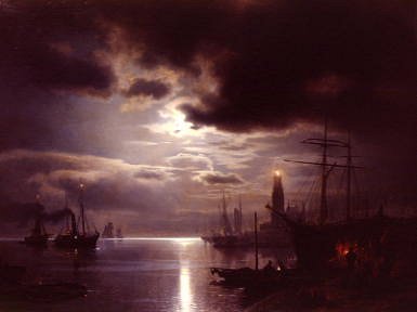 Photo of "A HARBOUR BY MOONLIGHT" by HERMANN HERZOG