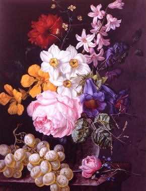 Photo of "A STILL LIFE OF ROSES, HYACINTHS AND GRAPES" by JOSEF LAUER