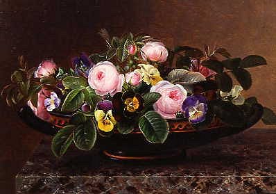Photo of "ROSES AND PANSIES IN A GREEK KYLIX" by JOHAN LAURENTZ JENSEN