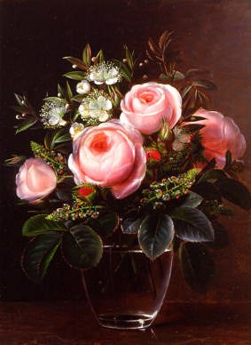 Photo of "ROSES AND TREE ANEMONE IN A GLASS VASE" by JOHAN LAURENTZ JENSEN