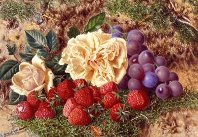 Photo of "A STILL LIFE OF ROSES AND FRUIT" by JOSEPH ROBINSON