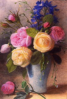 Photo of "ROSES AND DELPHINIUM IN A VASE" by CHARLES HENRY (C.1820-18 SLATER