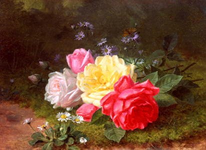 Photo of "DAISIES AND ROSES" by JULES FERDINAND MEDARD