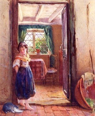 Photo of "AT THE KITCHEN DOOR (KITTEN DRINKING MILK)" by JAMES COLE