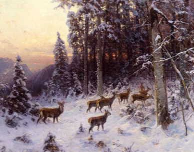 Photo of "DEER IN A SNOWY WOODED LANDSCAPE" by ARTHUR JULIUS THIELE