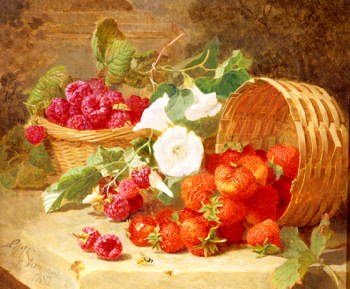 Photo of "BASKETS OF STRAWBERRIES,RASPBERRIES,AND CONVOLVULUS" by ELOISE HARRIET STANNARD