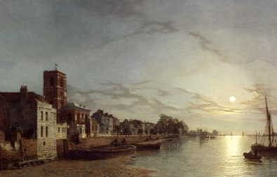 Photo of "CHELSEA REACH BY MOONLIGHT, LONDON, ENGLAND, 1859" by HENRY PETHER