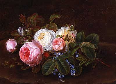 Photo of "A STILL LIFE WITH ROSES AND FORGET-ME-NOTS" by HANSINE KERNN- ECKERSBERG